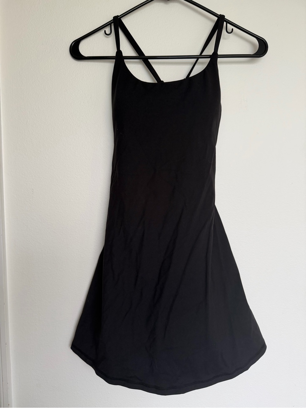 Halara Black Strappy A-Line Women's Romper with Easy Peasy built in shorts.